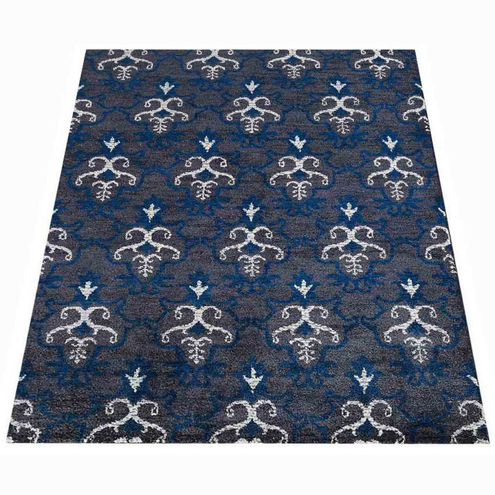 Hand Knotted Silk Area Rug Contemporary Gray White NS1219