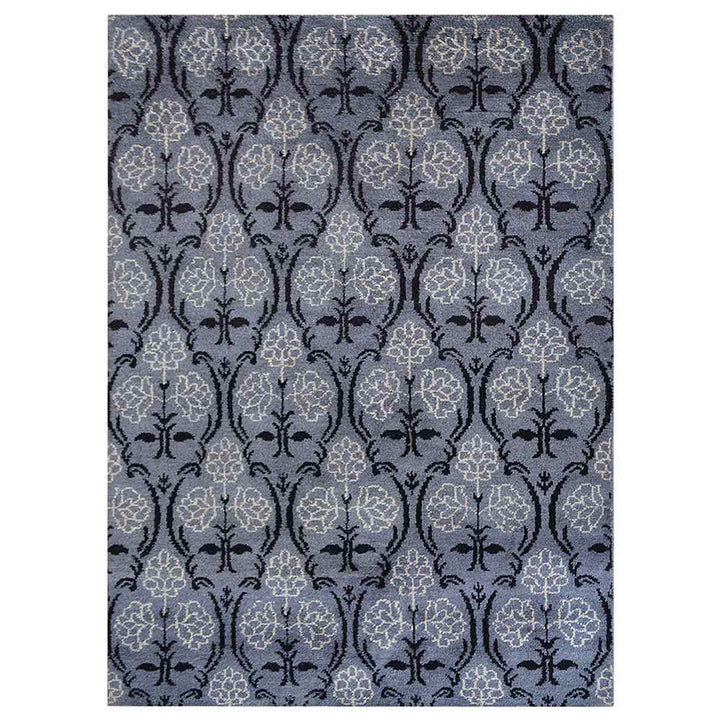 Hand Knotted Silk Area Rug Floral Gray Black NS1221