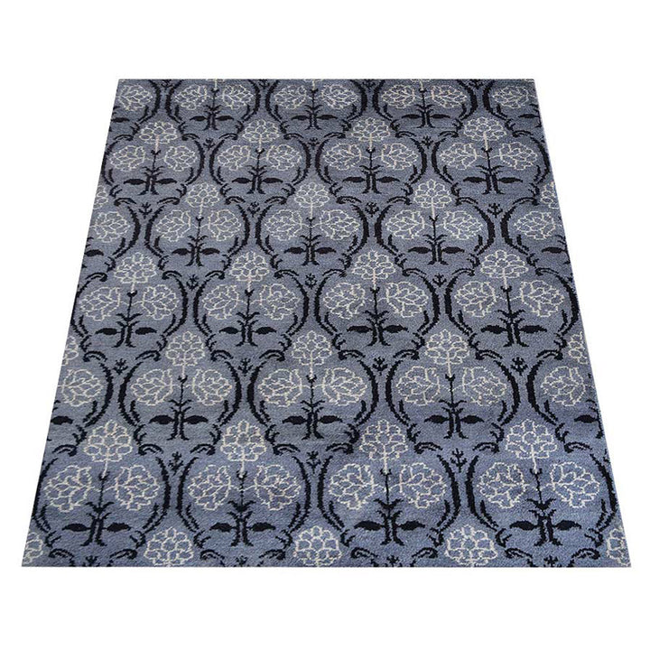 Hand Knotted Silk Area Rug Floral Gray Black NS1221