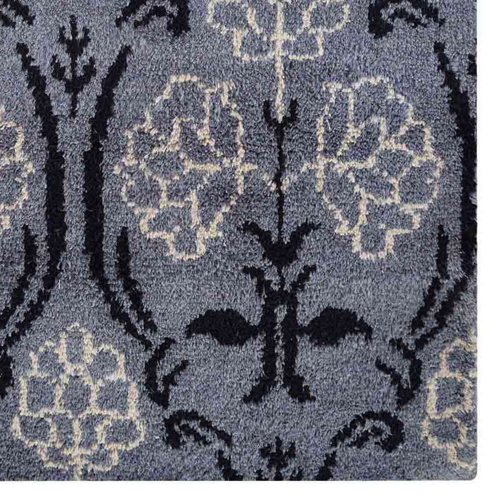 Hand Knotted Silk Area Rug Floral Gray Black NS1221
