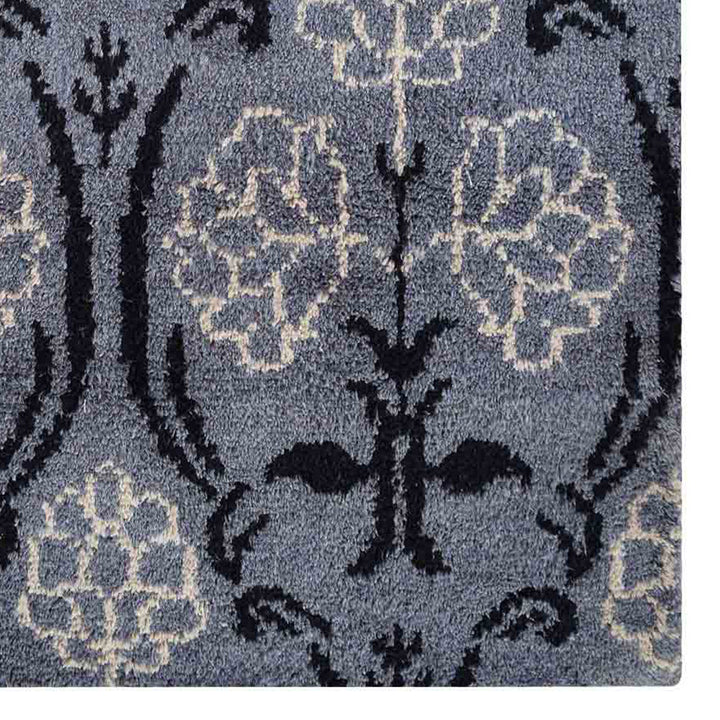 Hand Knotted Silk Area Rug Floral Gray Black NS1221