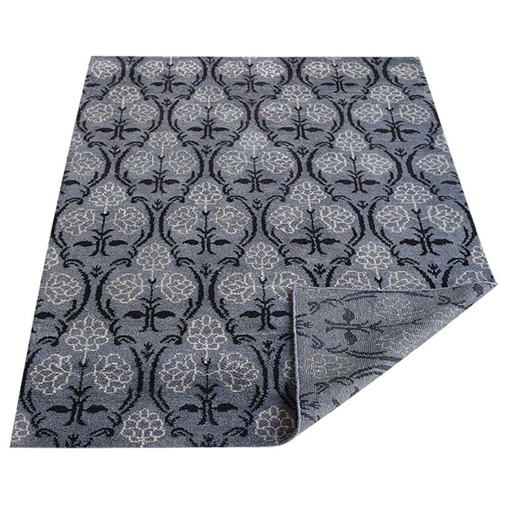 Hand Knotted Silk Area Rug Floral Gray Black NS1221