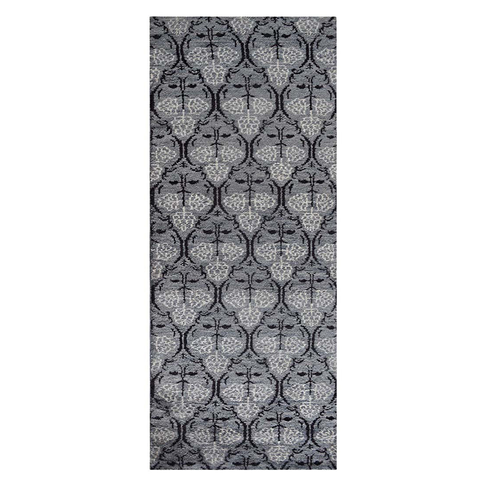 Hand Knotted Silk Area Rug Floral Gray Black NS1221