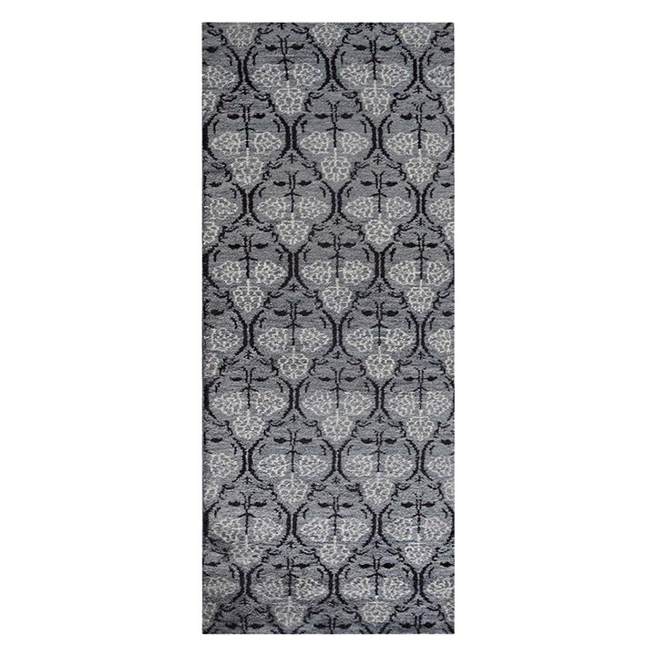 Hand Knotted Silk Area Rug Floral Gray Black NS1221