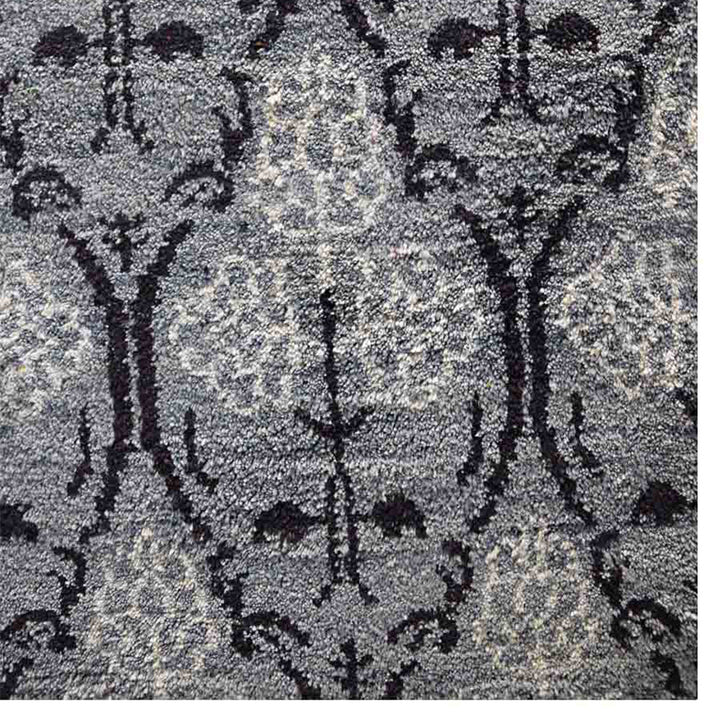 Hand Knotted Silk Area Rug Floral Gray Black NS1221