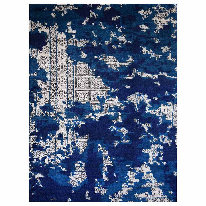Hand Knotted Silk Area Rug Abstract Blue Beige NS1241