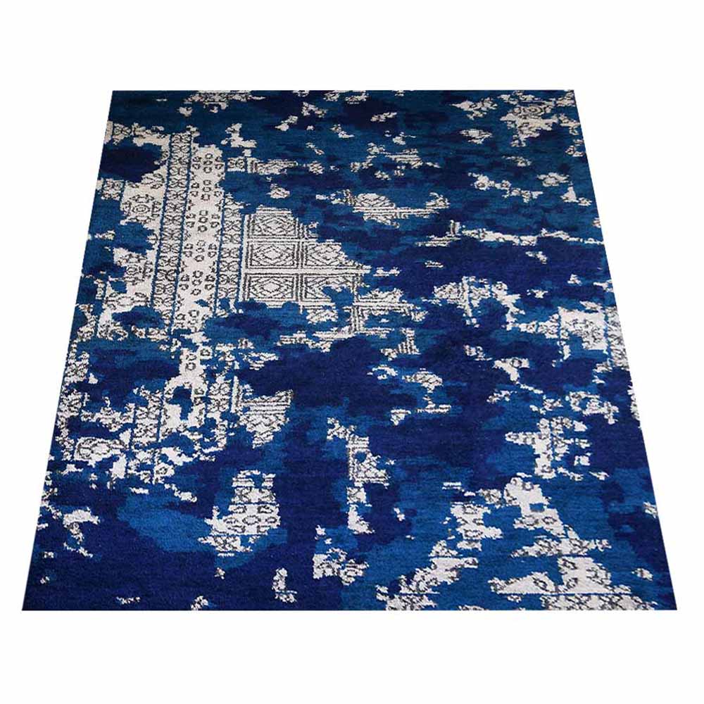 Hand Knotted Silk Area Rug Abstract Blue Beige NS1241