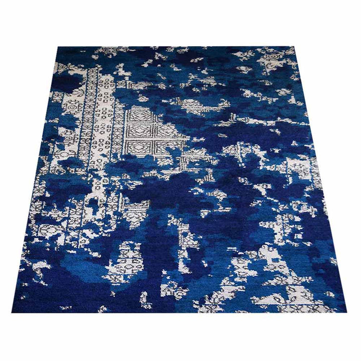 Hand Knotted Silk Area Rug Abstract Blue Beige NS1241