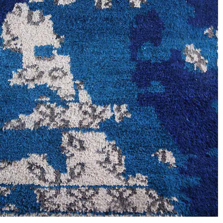 Hand Knotted Silk Area Rug Abstract Blue Beige NS1241