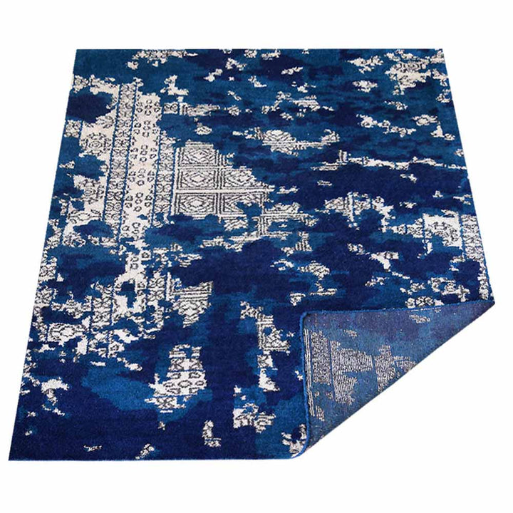 Hand Knotted Silk Area Rug Abstract Blue Beige NS1241