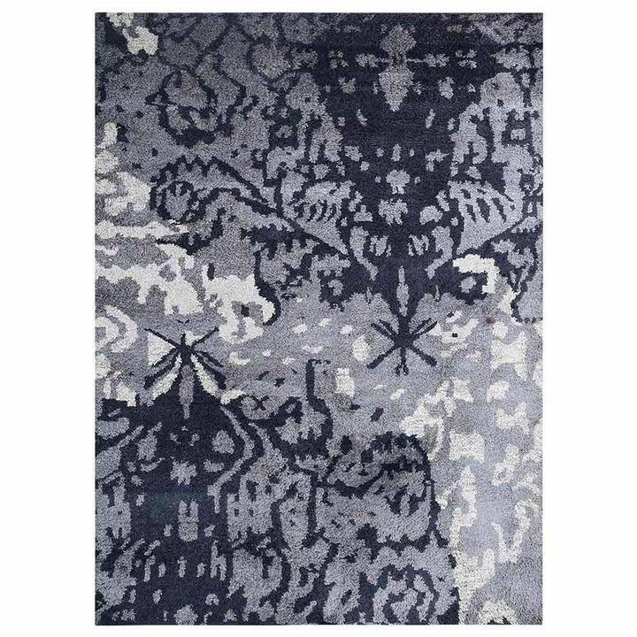 Hand Knotted Silk Area Rug Abstract Gray White NS3301