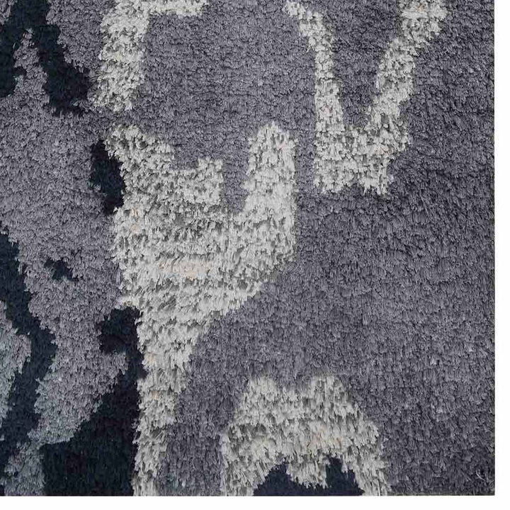 Hand Knotted Silk Area Rug Abstract Gray White NS3301