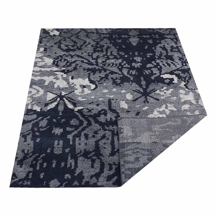 Hand Knotted Silk Area Rug Abstract Gray White NS3301