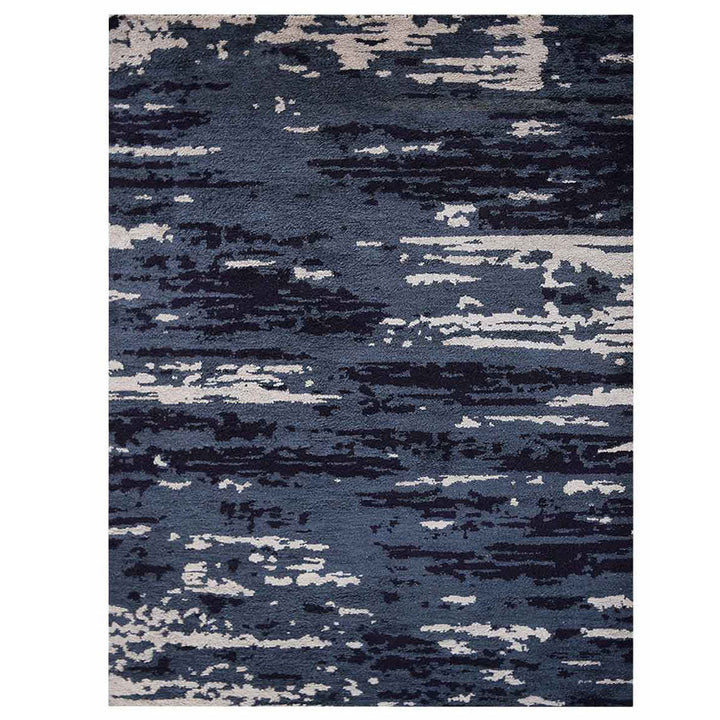 Hand Knotted Silk Area Rug Abstract Blue White NS3304