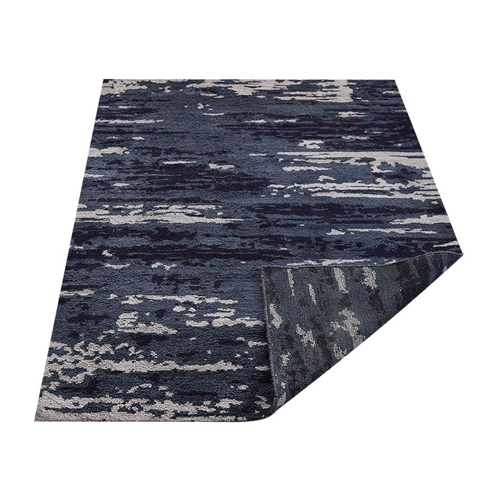 Hand Knotted Silk Area Rug Abstract Blue White NS3304