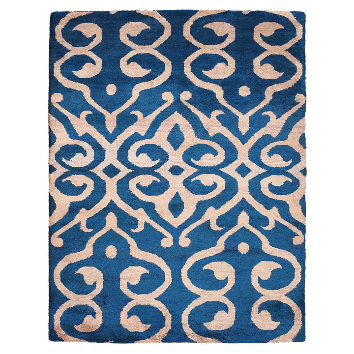 Hand Knotted Silk Area Rug Contemporary Blue Beige NS3307