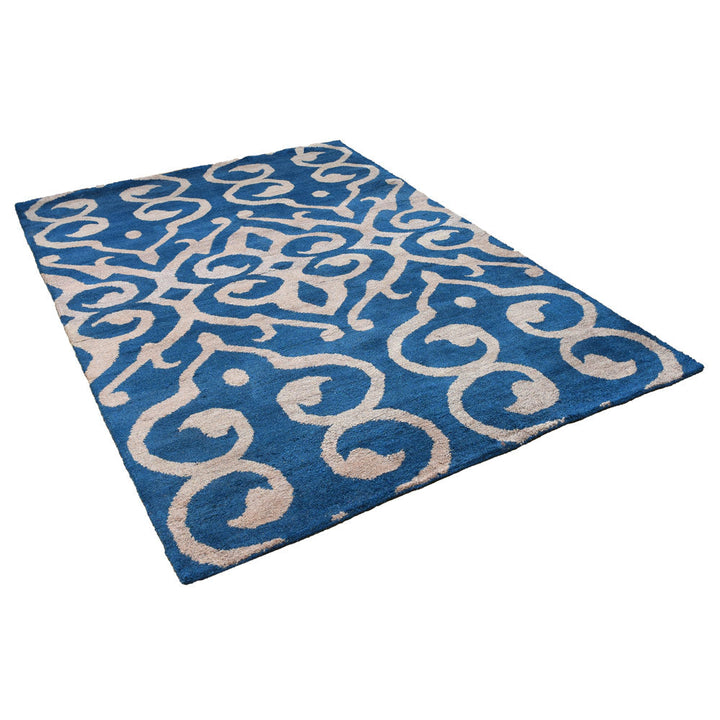 Hand Knotted Silk Area Rug Contemporary Blue Beige NS3307