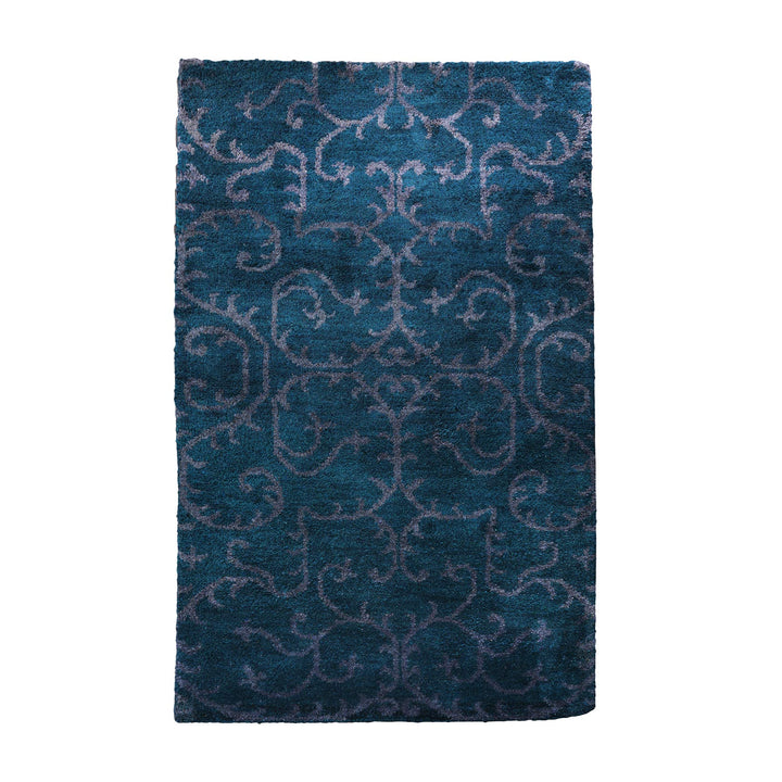 Hand Knotted Silk Area Rug Oriental Blue Beige NS3313