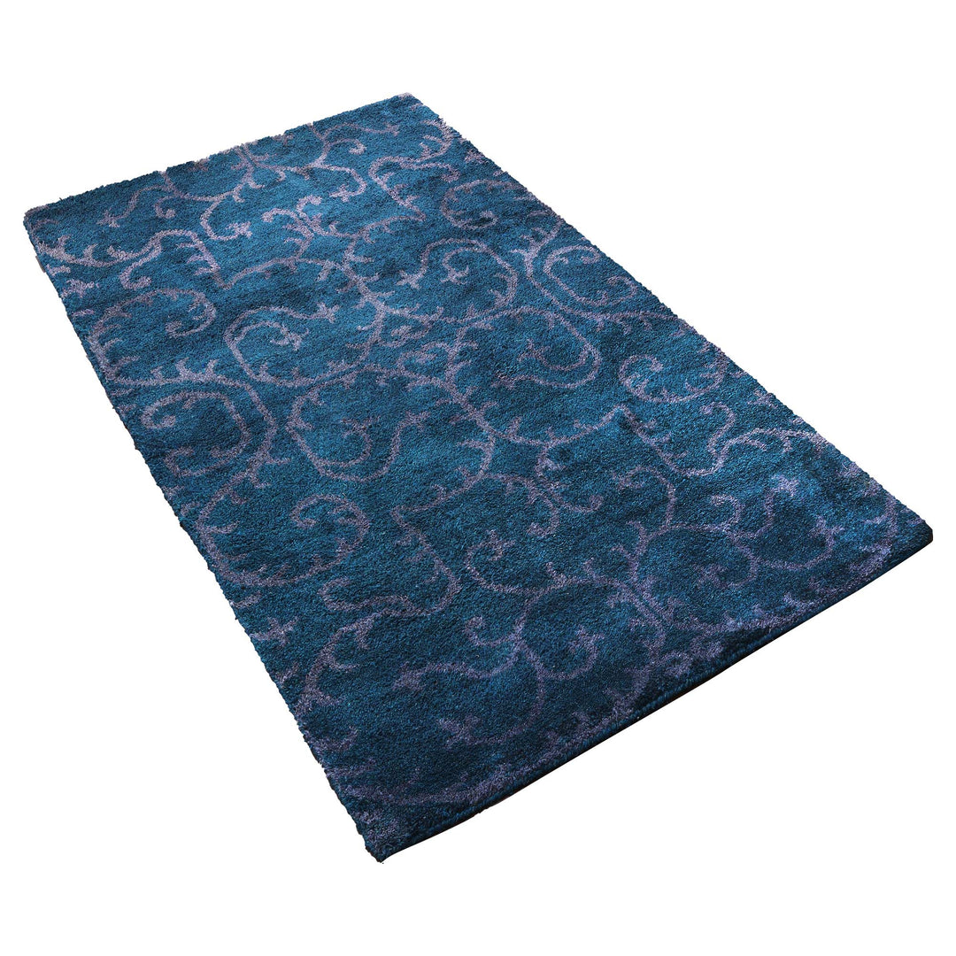 Hand Knotted Silk Area Rug Oriental Blue Beige NS3313