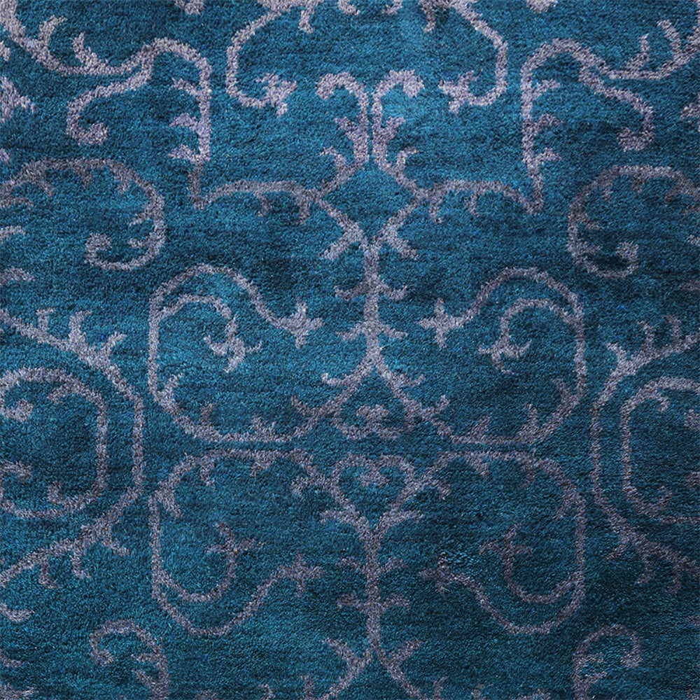 Hand Knotted Silk Area Rug Oriental Blue Beige NS3313
