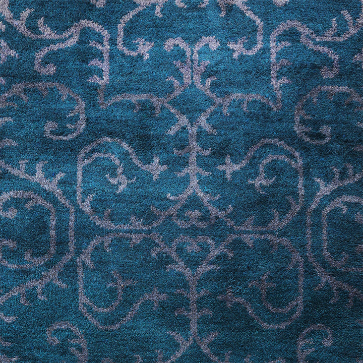 Hand Knotted Silk Area Rug Oriental Blue Beige NS3313
