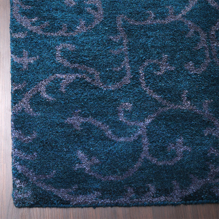 Hand Knotted Silk Area Rug Oriental Blue Beige NS3313