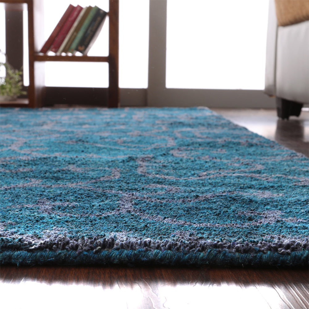 Hand Knotted Silk Area Rug Oriental Blue Beige NS3313