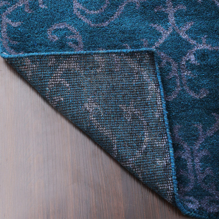 Hand Knotted Silk Area Rug Oriental Blue Beige NS3313