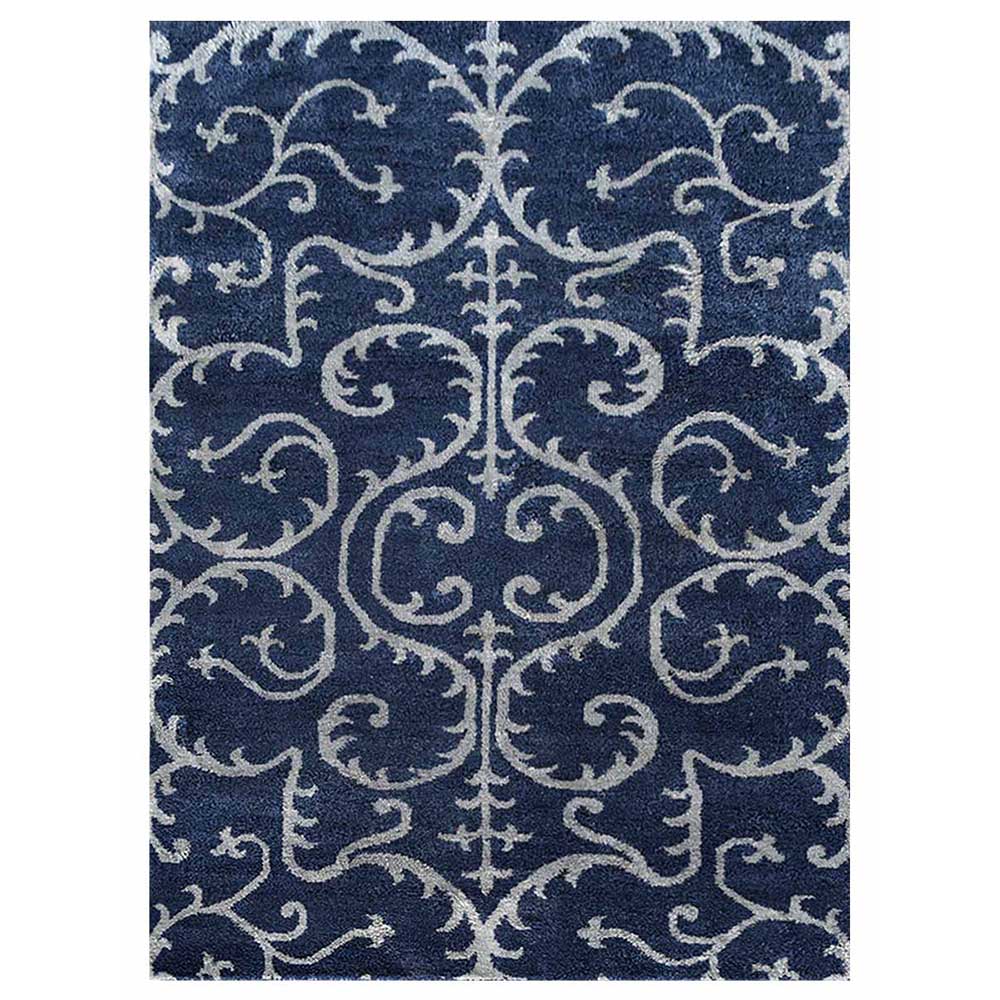 Hand Knotted Silk Area Rug Oriental Blue Beige NS3313