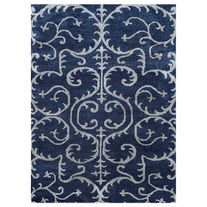 Hand Knotted Silk Area Rug Oriental Blue Beige NS3313