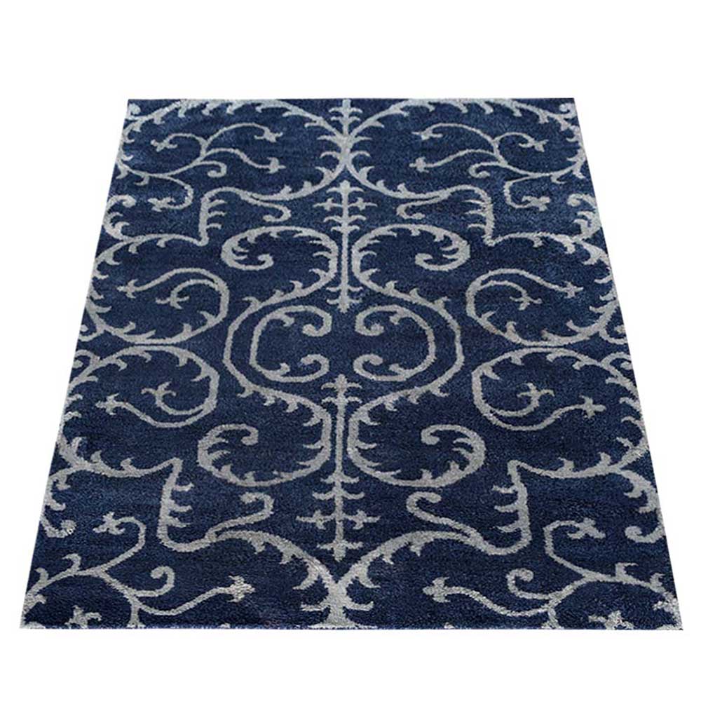 Hand Knotted Silk Area Rug Oriental Blue Beige NS3313