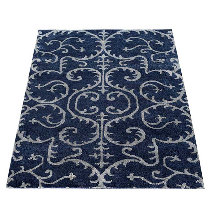 Hand Knotted Silk Area Rug Oriental Blue Beige NS3313