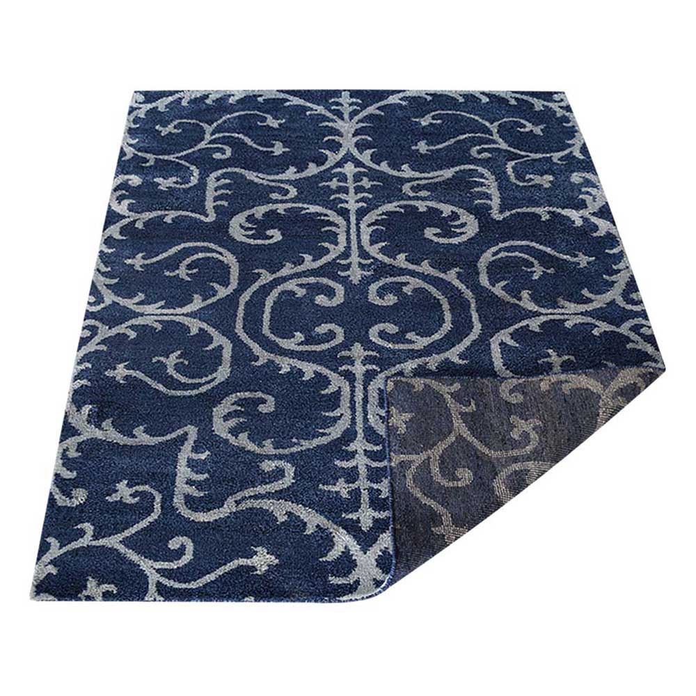 Hand Knotted Silk Area Rug Oriental Blue Beige NS3313