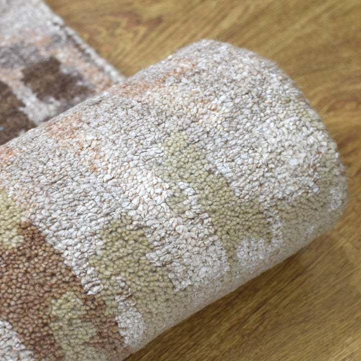 Hand Knotted Bamboo Silk & Wool Area Rug Abstract Beige NWS120