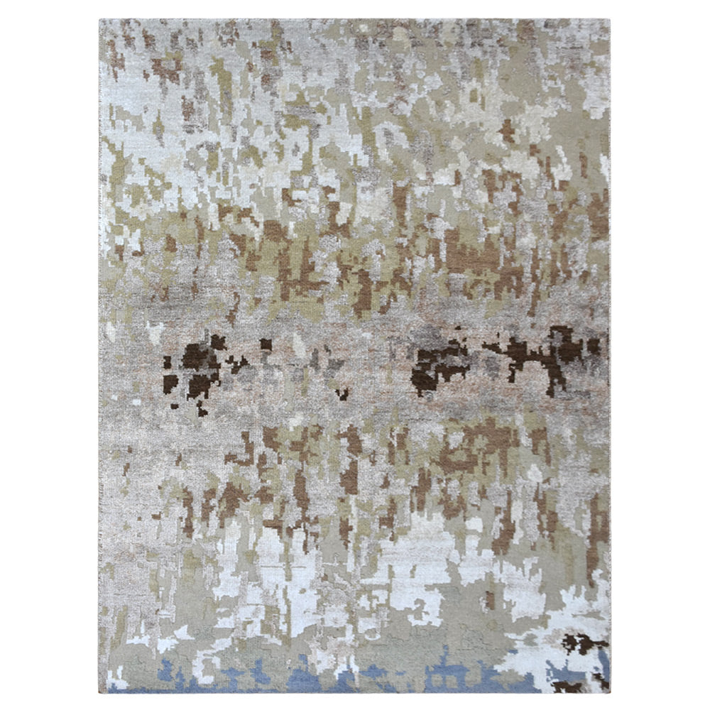 Hand Knotted Bamboo Silk & Wool Area Rug Abstract Beige NWS120