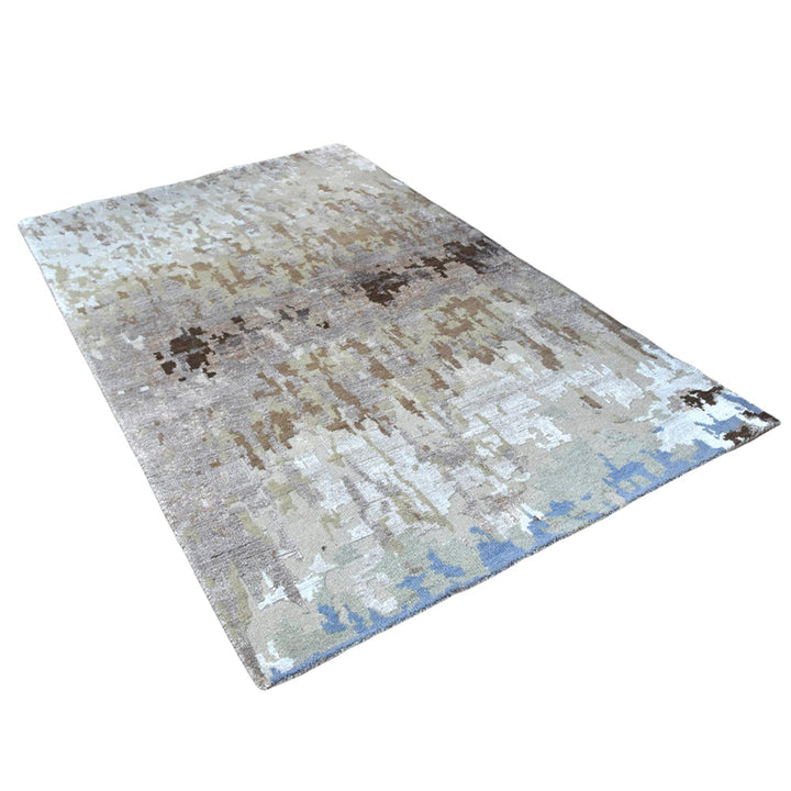 Hand Knotted Bamboo Silk & Wool Area Rug Abstract Beige NWS120