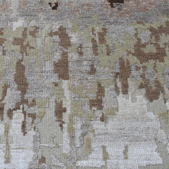 Hand Knotted Bamboo Silk & Wool Area Rug Abstract Beige NWS120