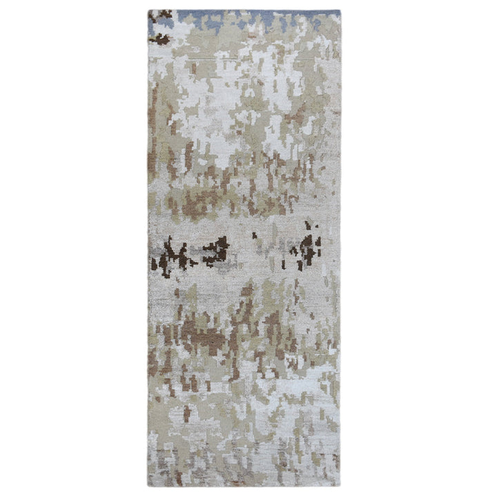 Hand Knotted Bamboo Silk & Wool Area Rug Abstract Beige NWS120