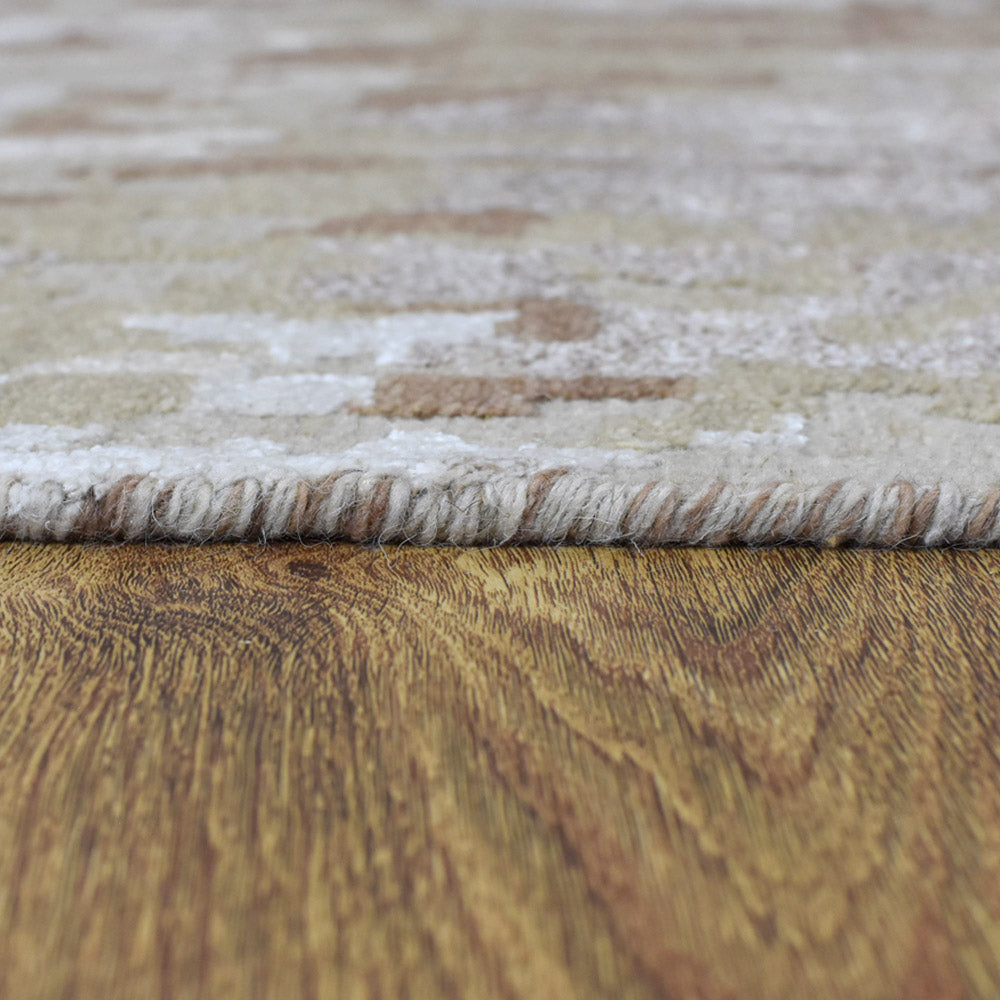 Hand Knotted Bamboo Silk & Wool Area Rug Abstract Beige NWS120
