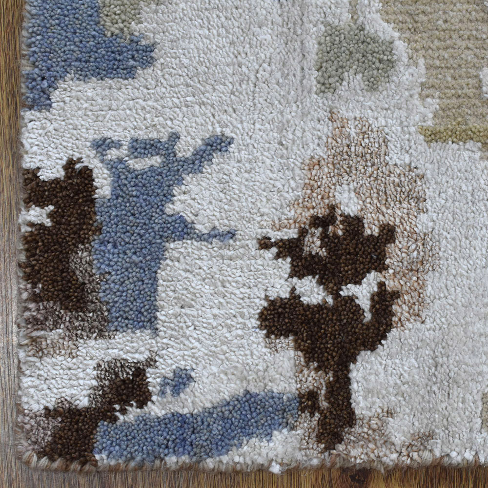 Hand Knotted Bamboo Silk & Wool Area Rug Abstract Beige NWS120