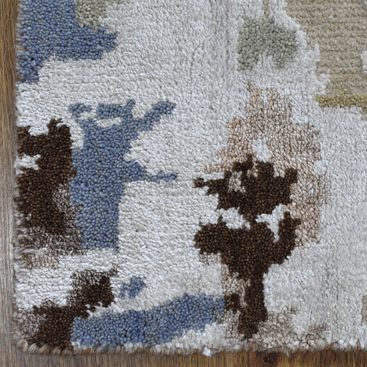 Hand Knotted Bamboo Silk & Wool Area Rug Abstract Beige NWS120