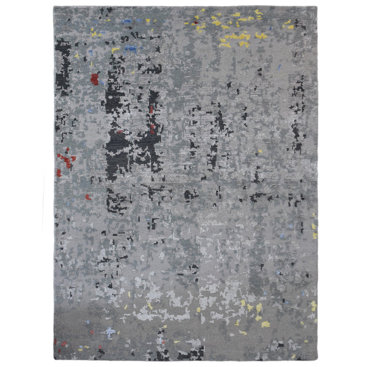 Hand Knotted Bamboo Silk & Wool Area Rug Abstract Gray NWS121