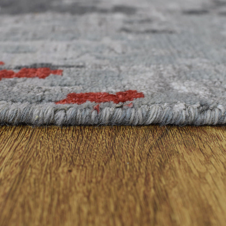 Hand Knotted Bamboo Silk & Wool Area Rug Abstract Gray NWS121