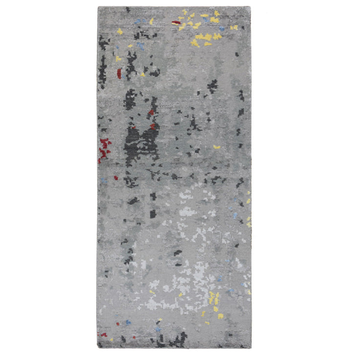 Hand Knotted Bamboo Silk & Wool Area Rug Abstract Gray NWS121