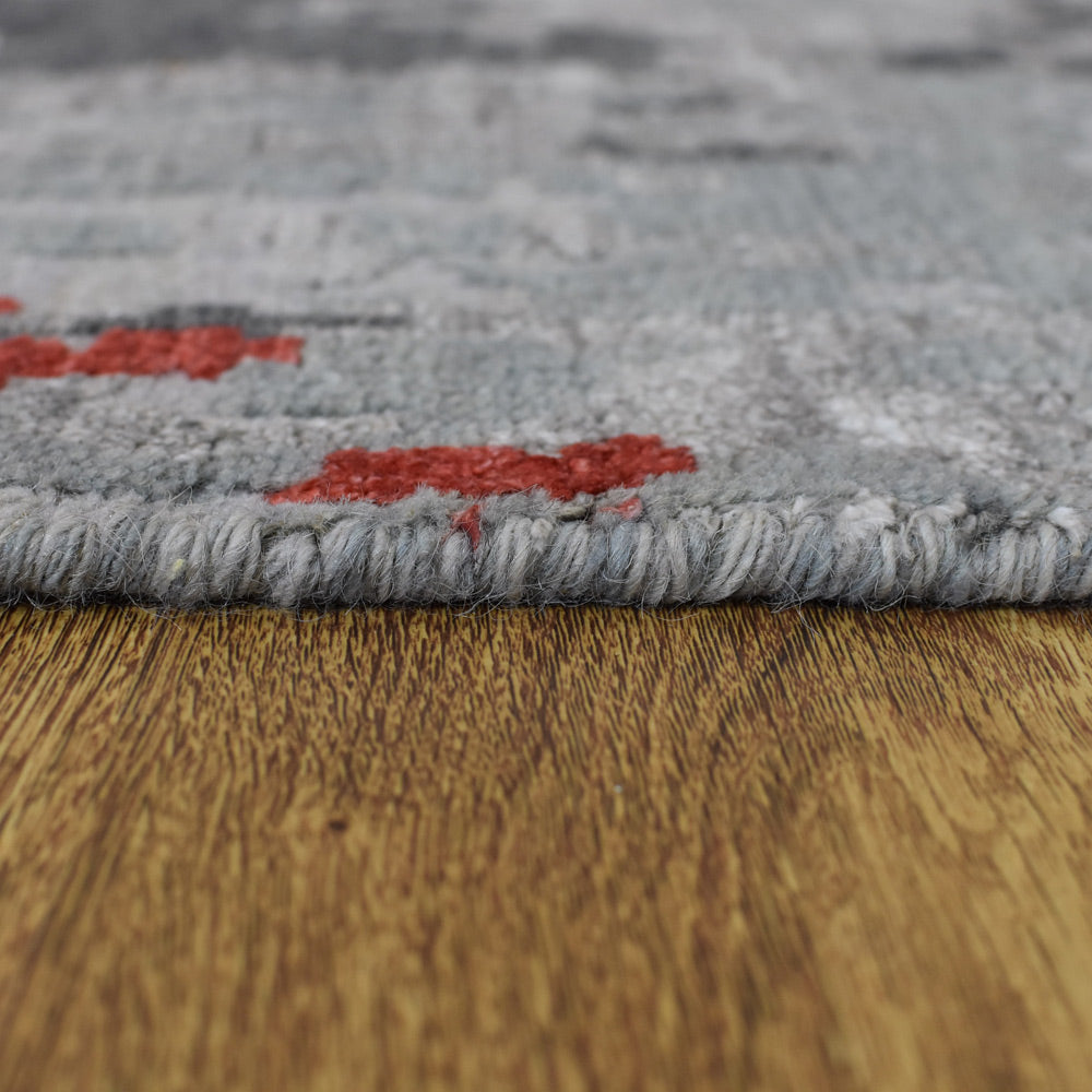 Hand Knotted Bamboo Silk & Wool Area Rug Abstract Gray NWS121