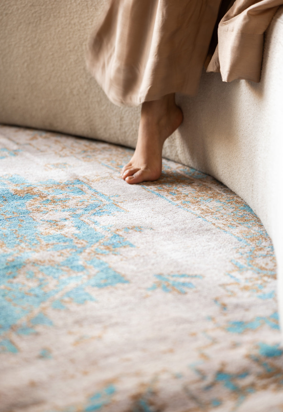 Beige Gold Distressed Oriental Hand-Knotted Wool Rug